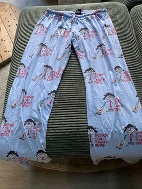 Light Blue Cartoon Print Women's Pajama Pants
